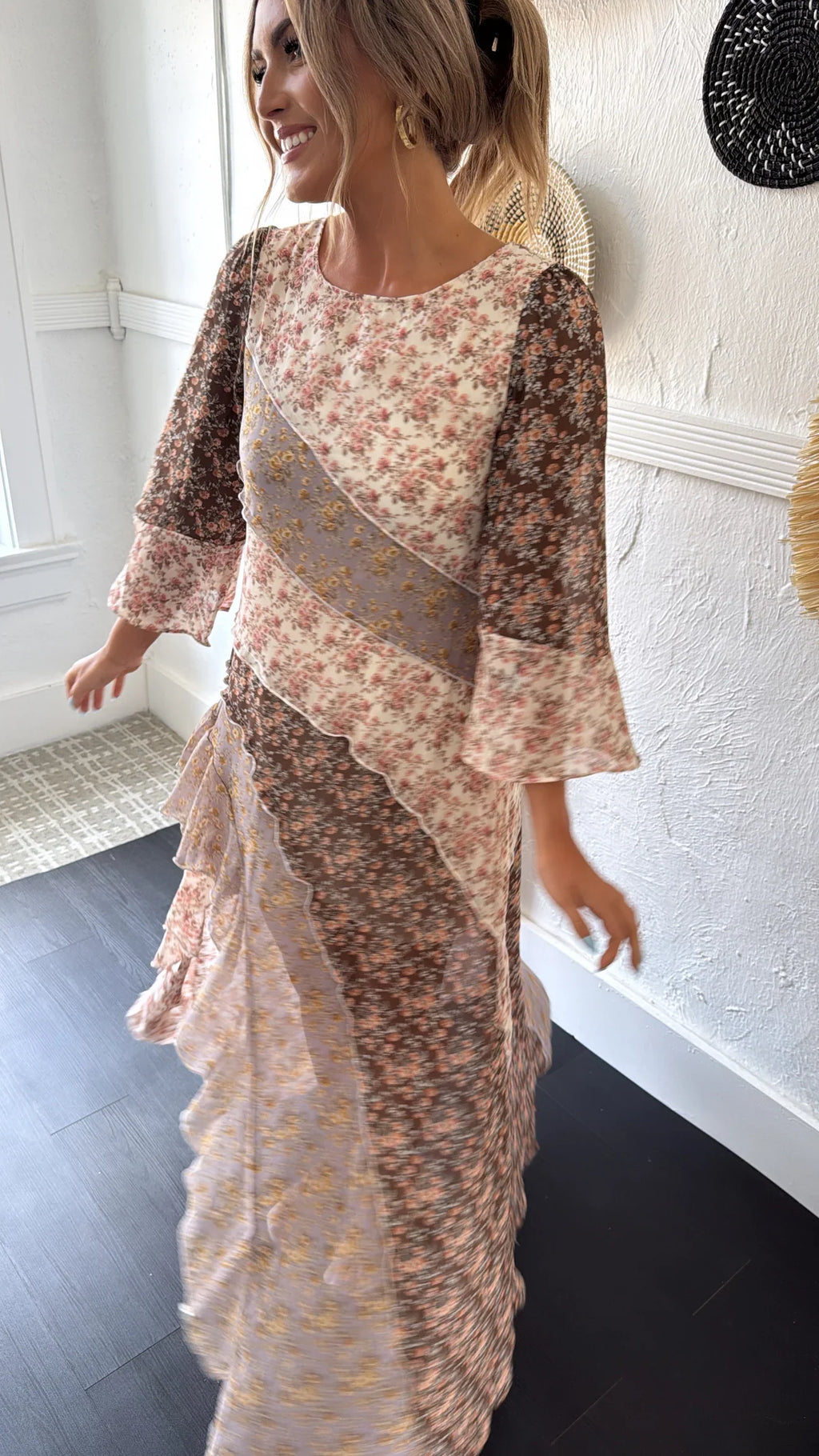 Boho Bloom Floral Print Chiffon Maxi Dress