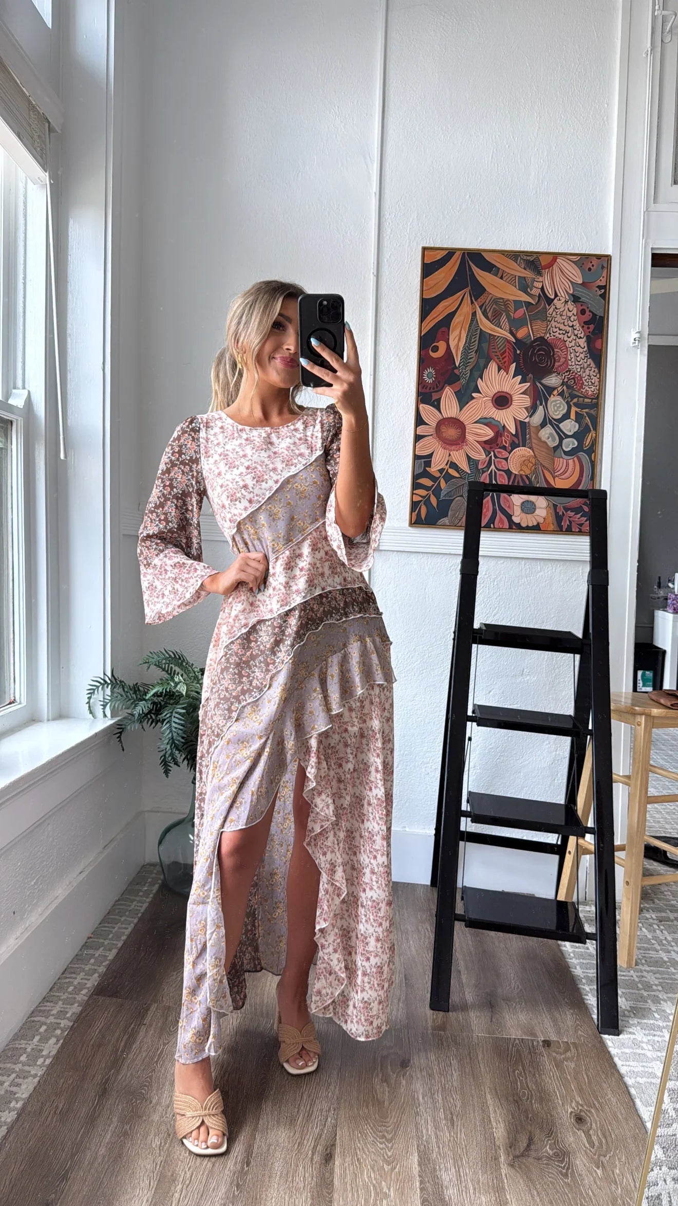 Boho Bloom Floral Print Chiffon Maxi Dress