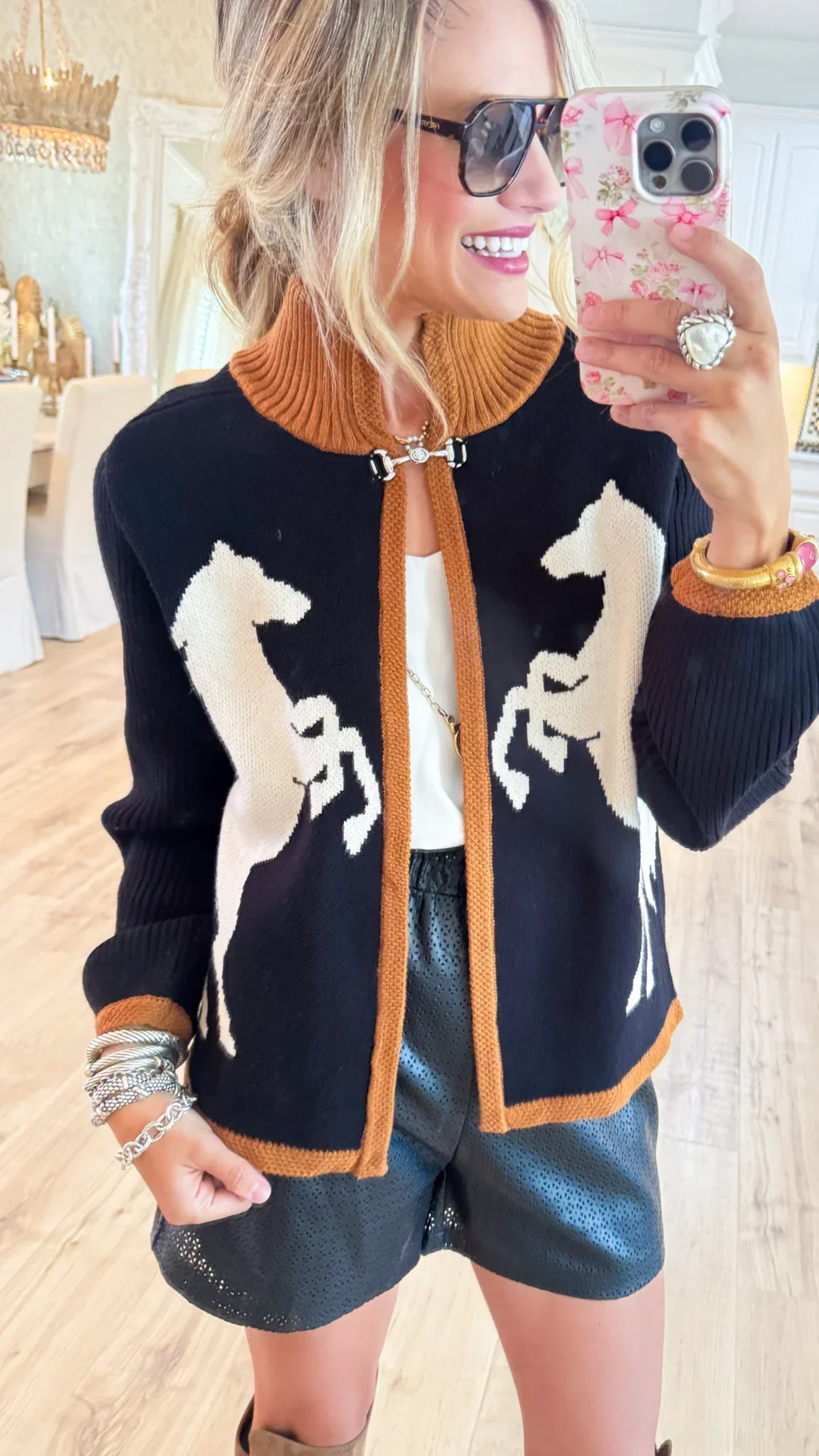 Horse Knit Cardigan - Black / Grey