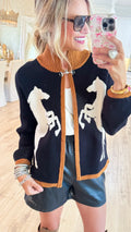 Horse Knit Cardigan - Black / Grey