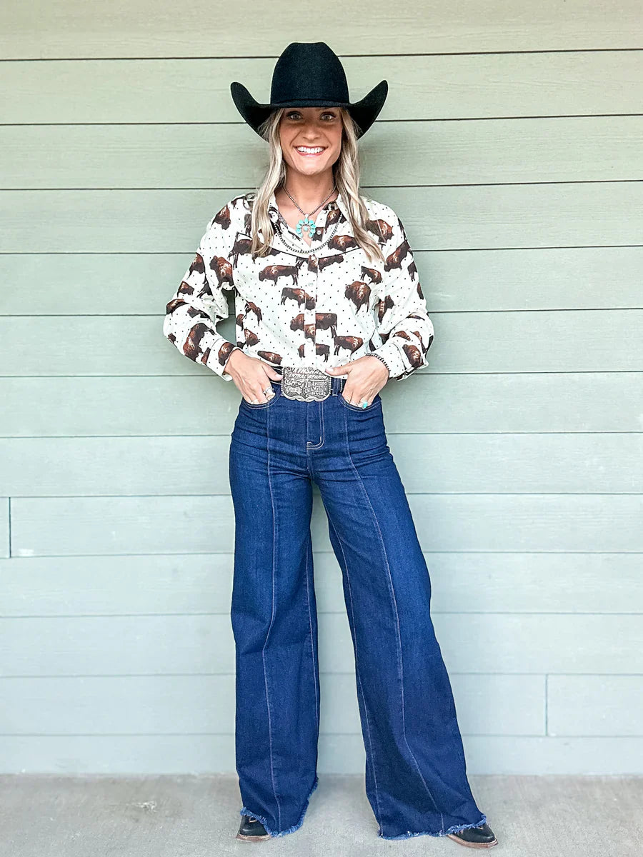 Buffalo Cowgirl Pearl Snap Button Down