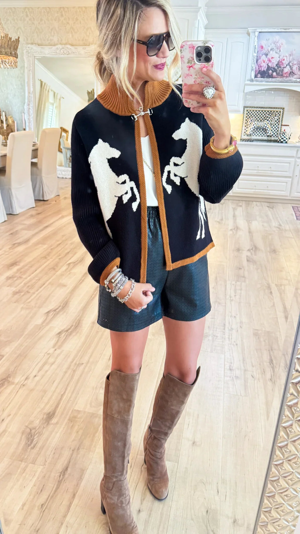 Horse Knit Cardigan - Black / Grey