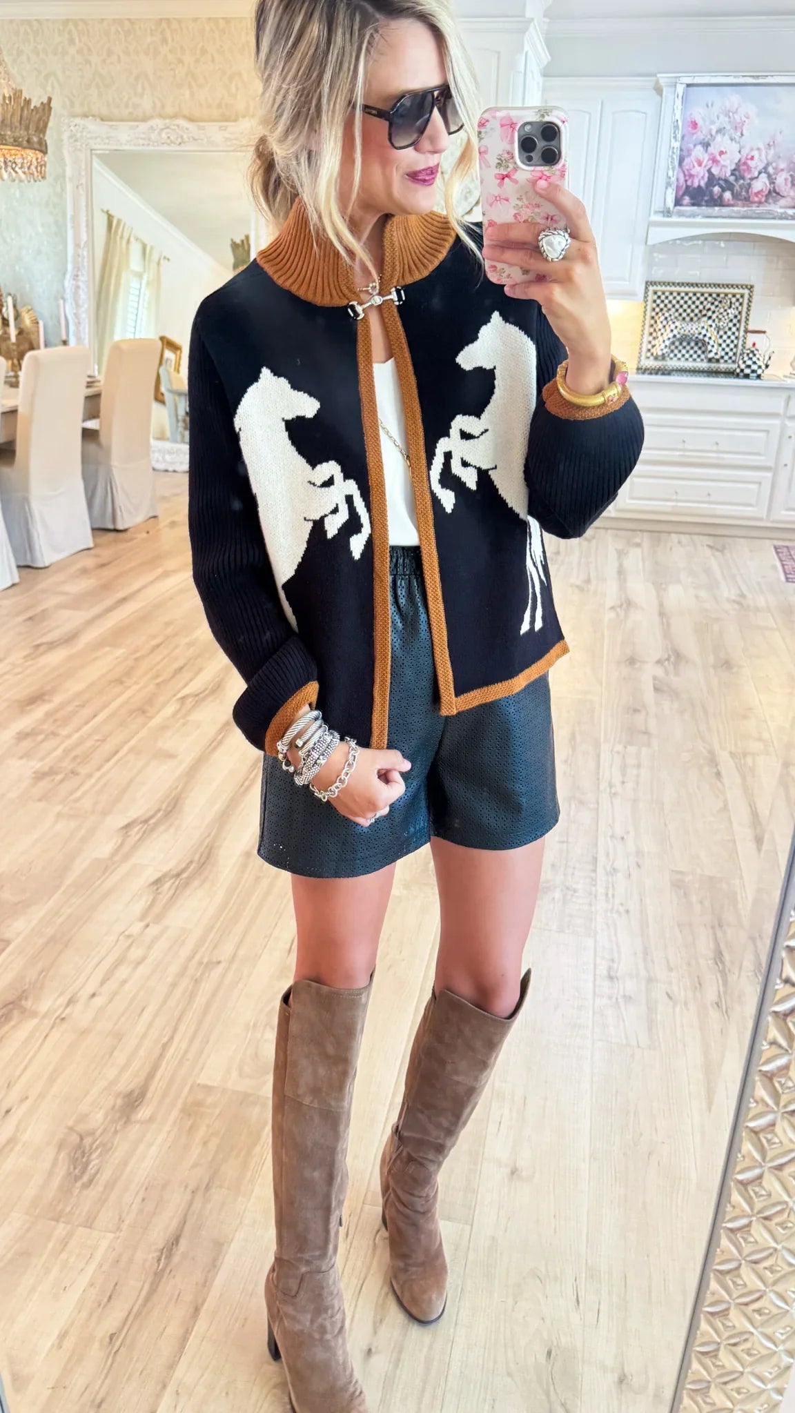 Horse Knit Cardigan - Black / Grey