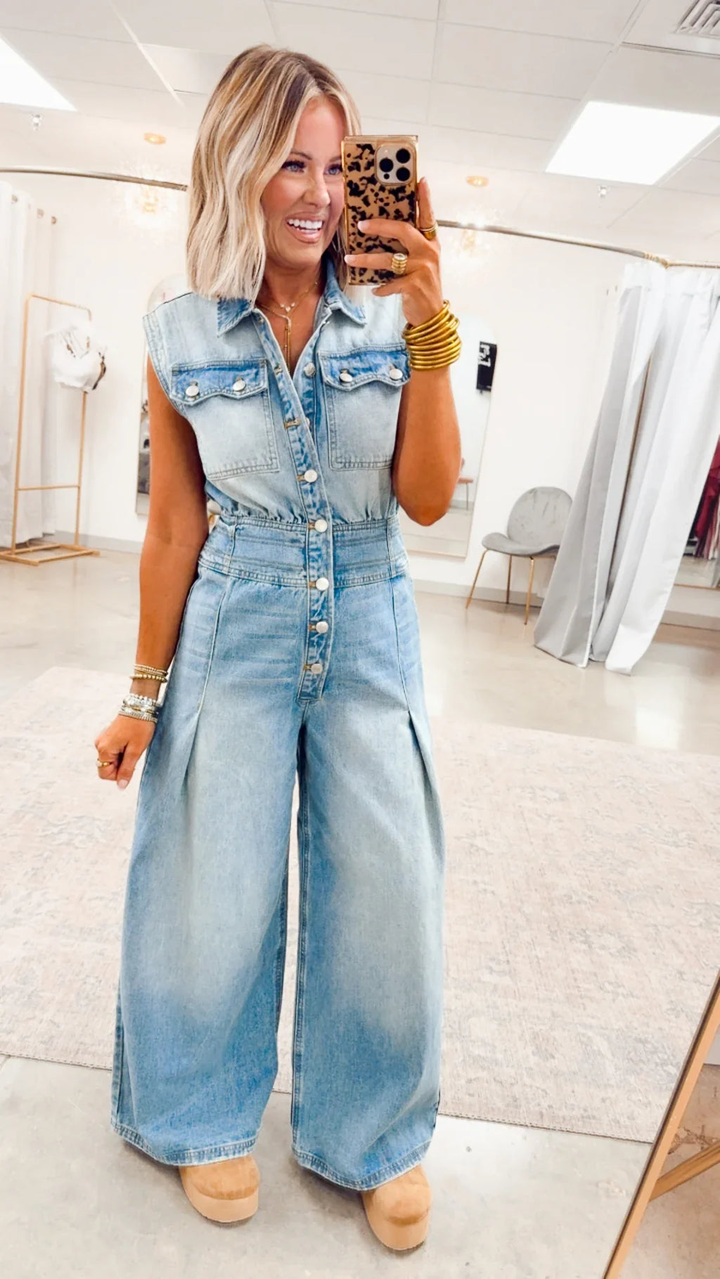 Snow Washed Button Down Jumpsuit