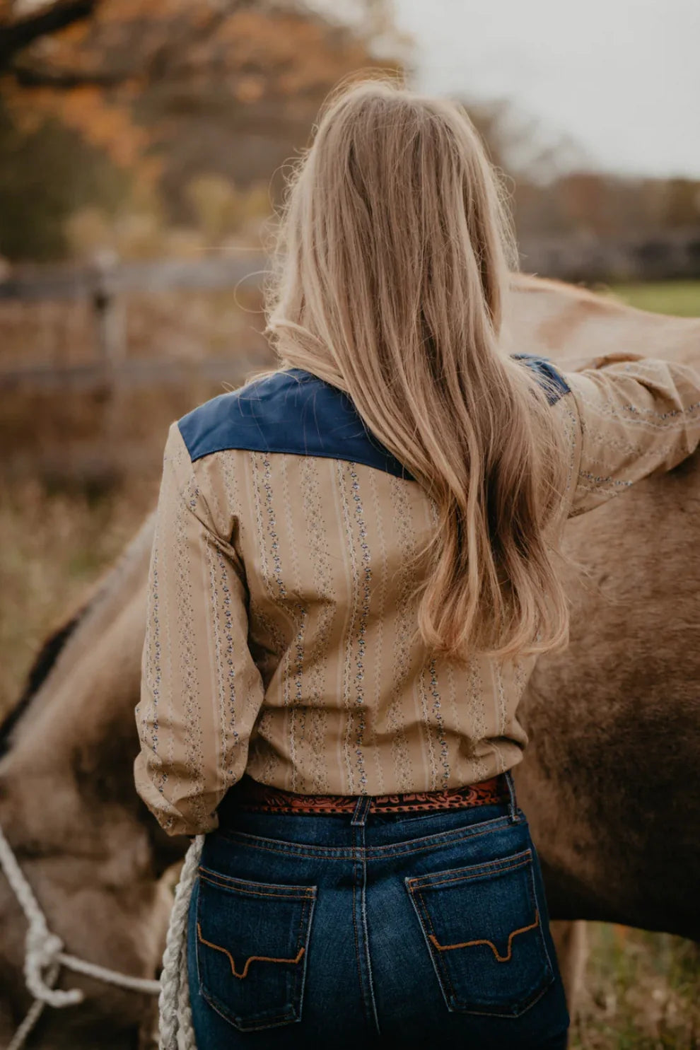 Women's Tan And Navy Paneled Shirt