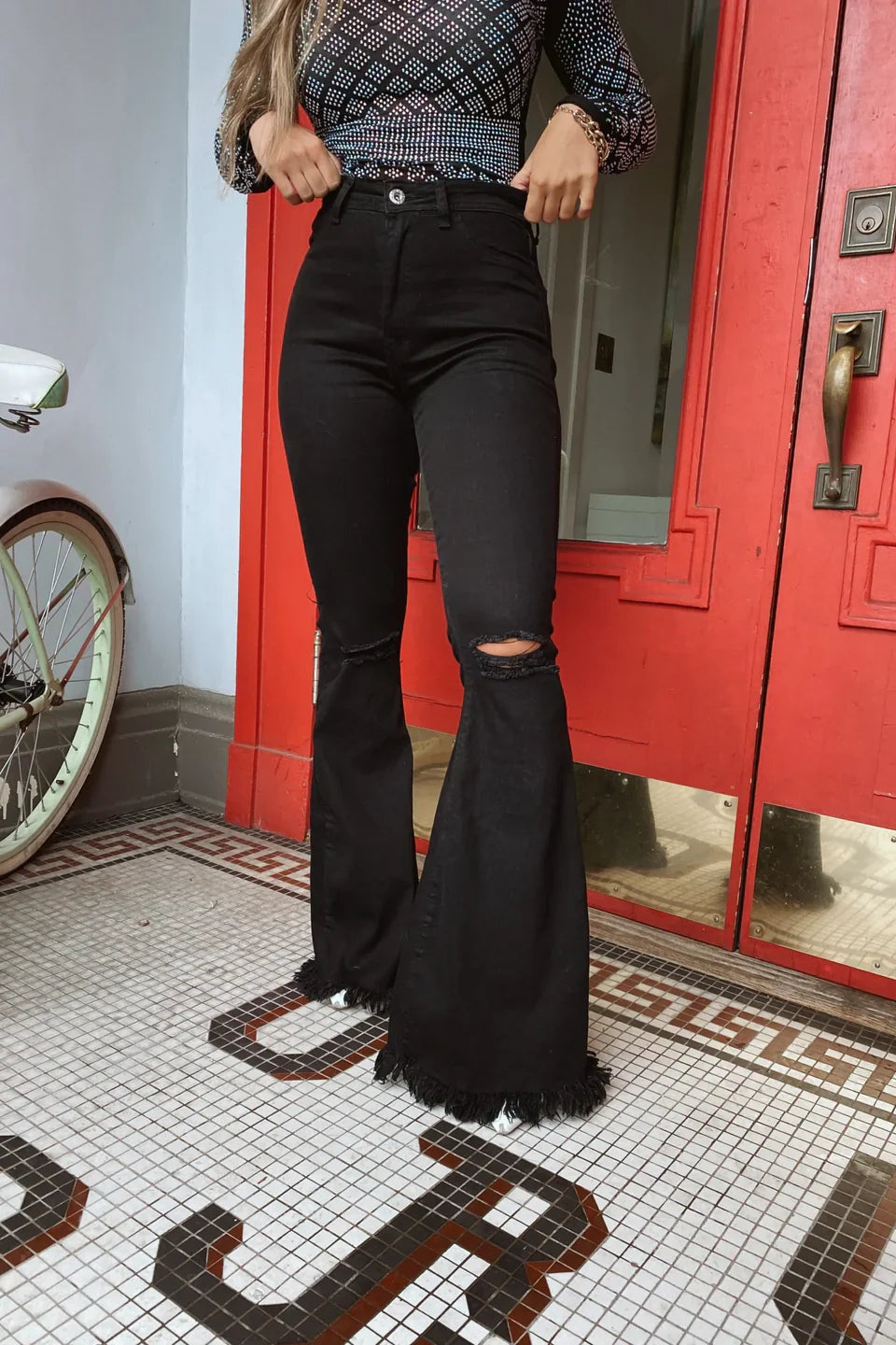 Distressed High Waisted Flares