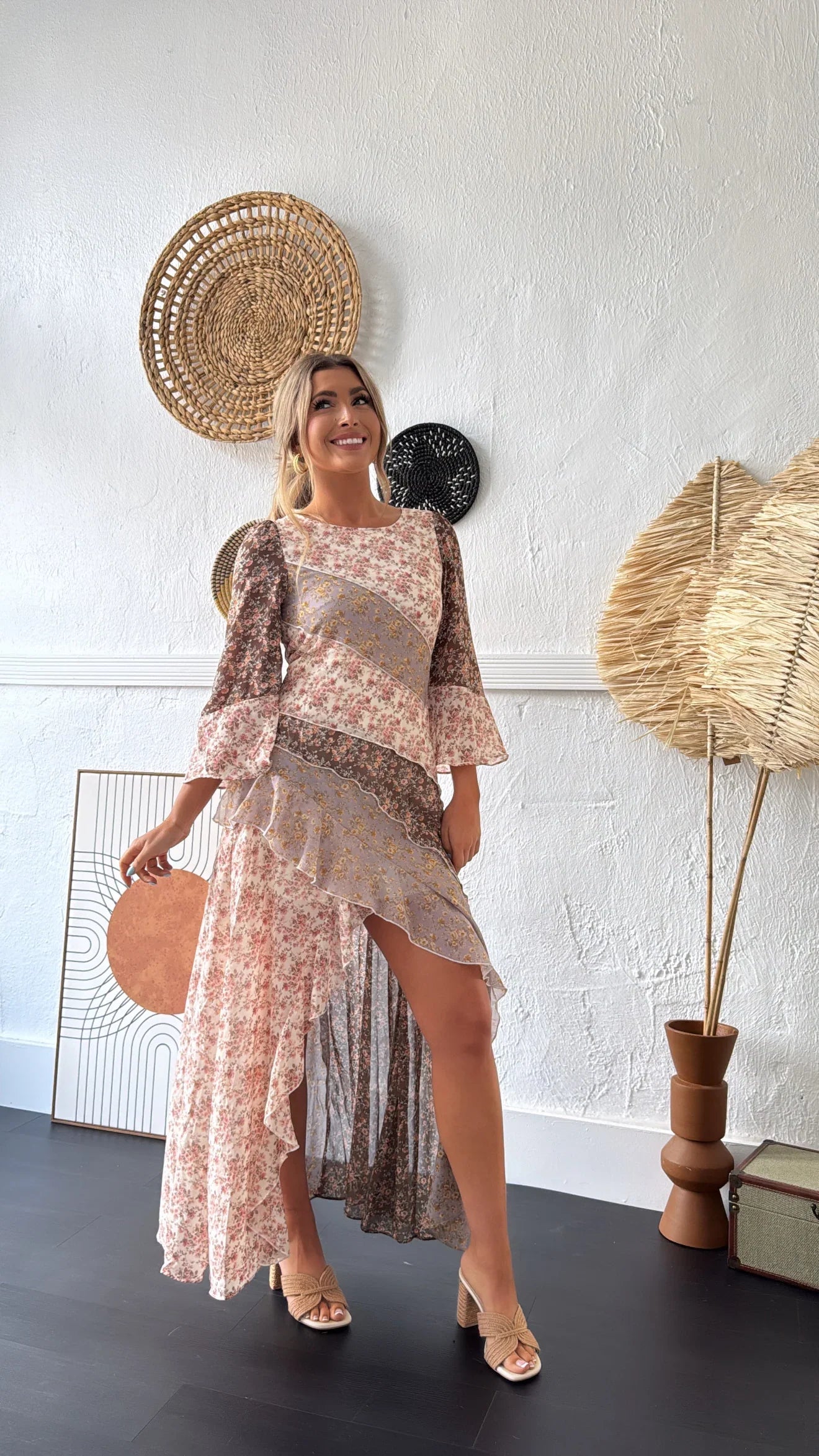 Boho Bloom Floral Print Chiffon Maxi Dress