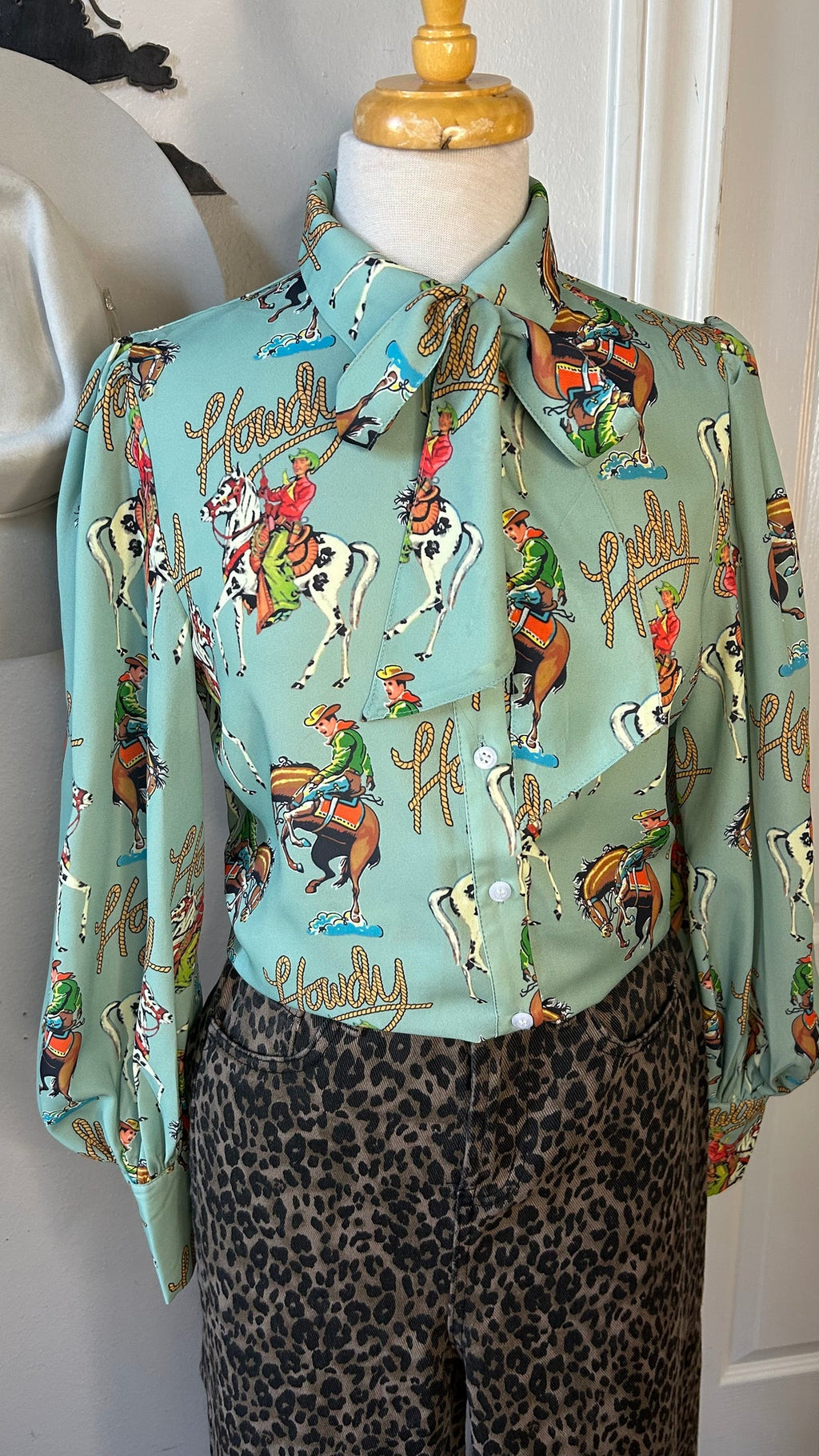 Howdy Teal Bow Tie Blouse