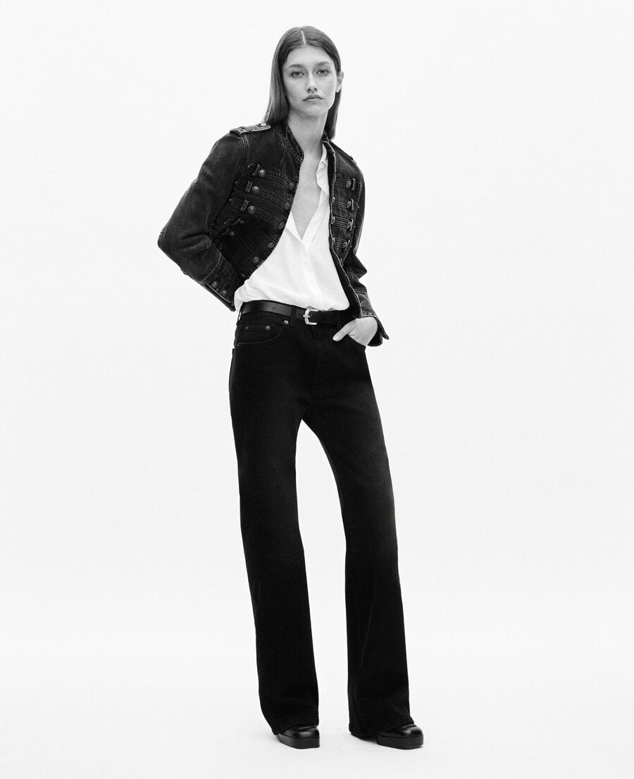 Grey Denim Officer-Style Jacket