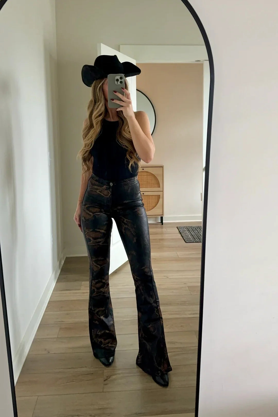 High Waisted Bell Bottom Flare Jeans - Snakeprint