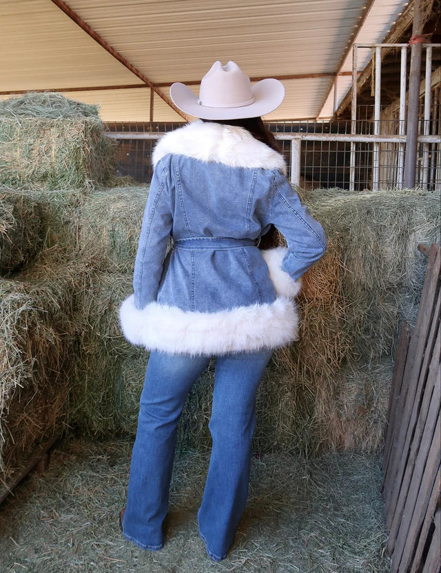 Montana Fur Trim Denim Coat