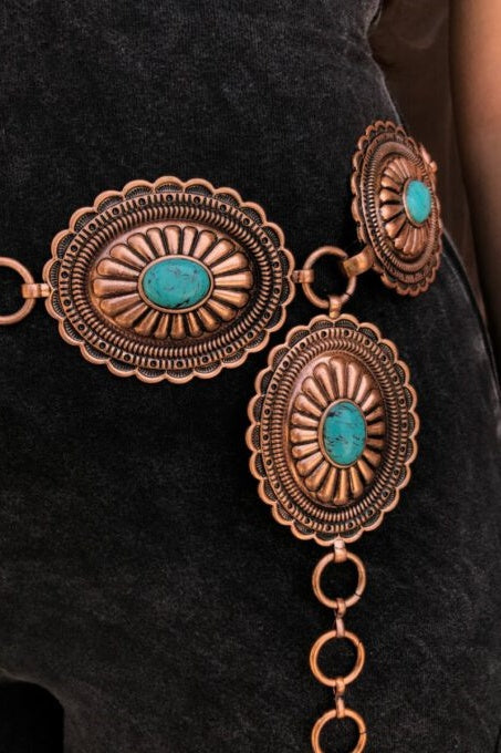 Concho Chain Belt- Copper / Turquoise