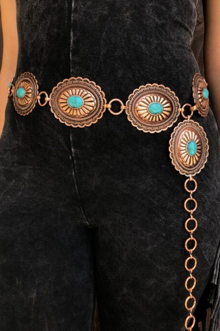 Concho Chain Belt- Copper / Turquoise