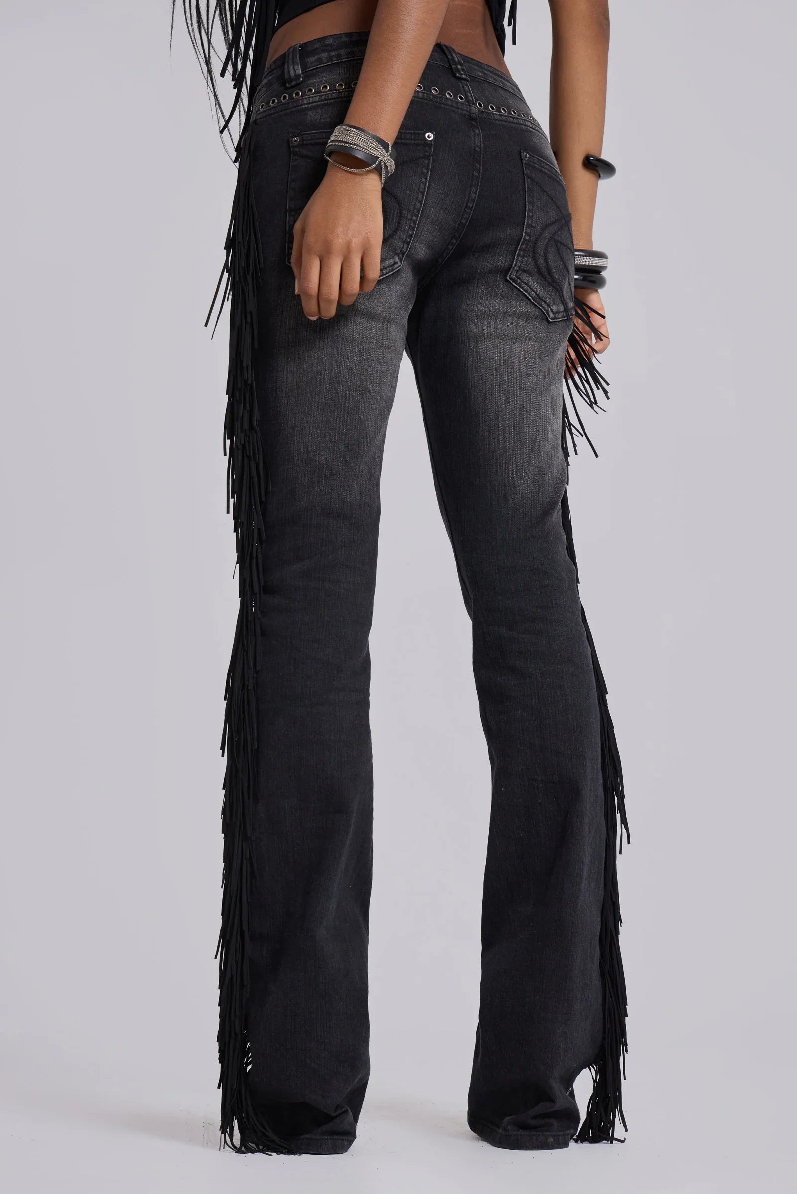 Fringe Bootcut Jeans in Black Wash