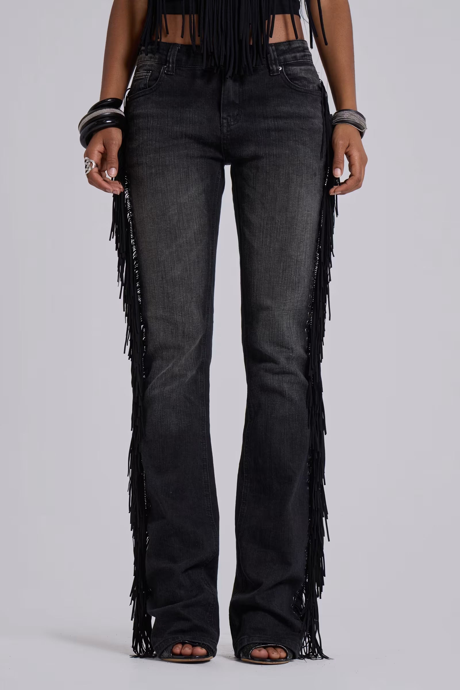 Fringe Bootcut Jeans in Black Wash