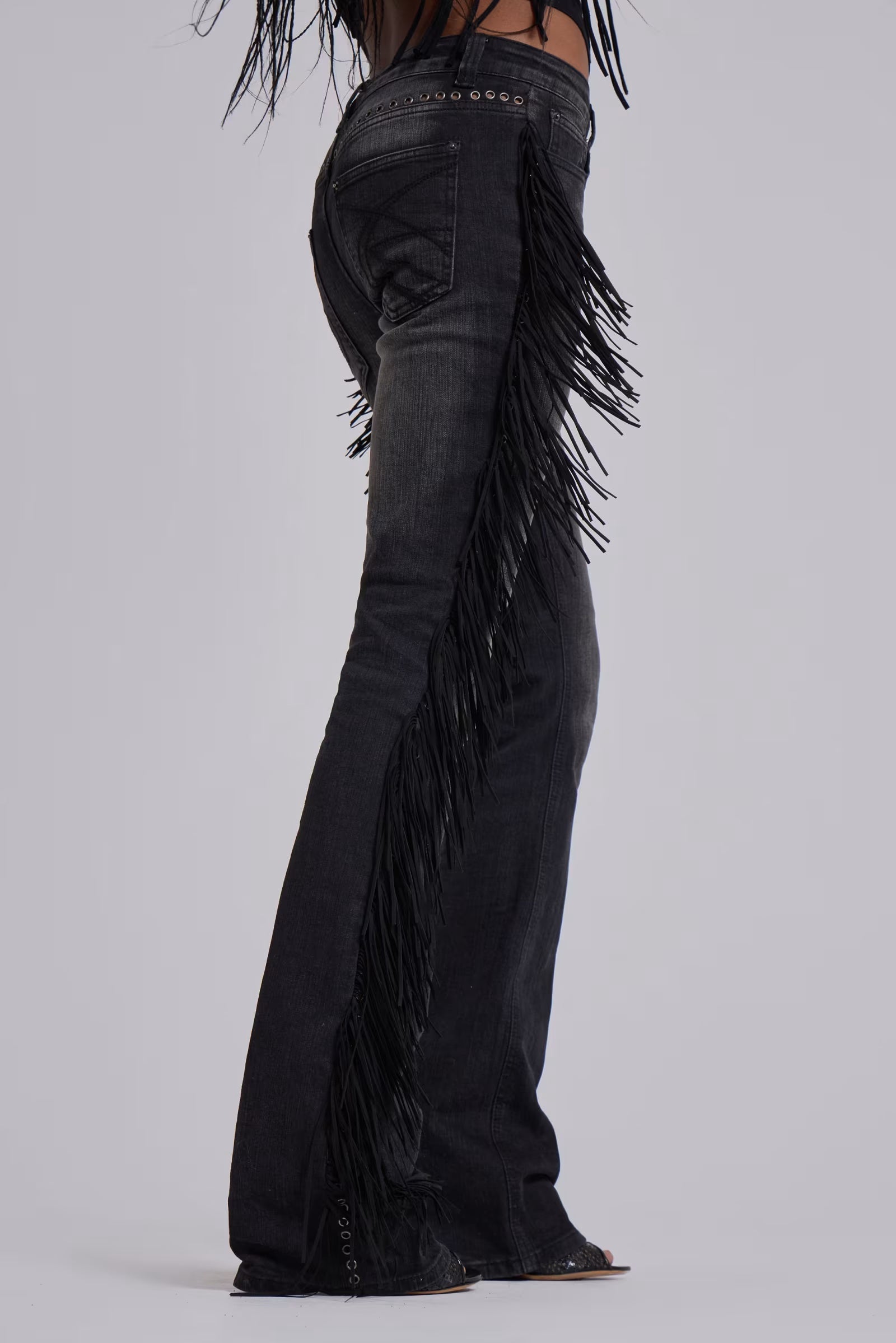 Fringe Bootcut Jeans in Black Wash