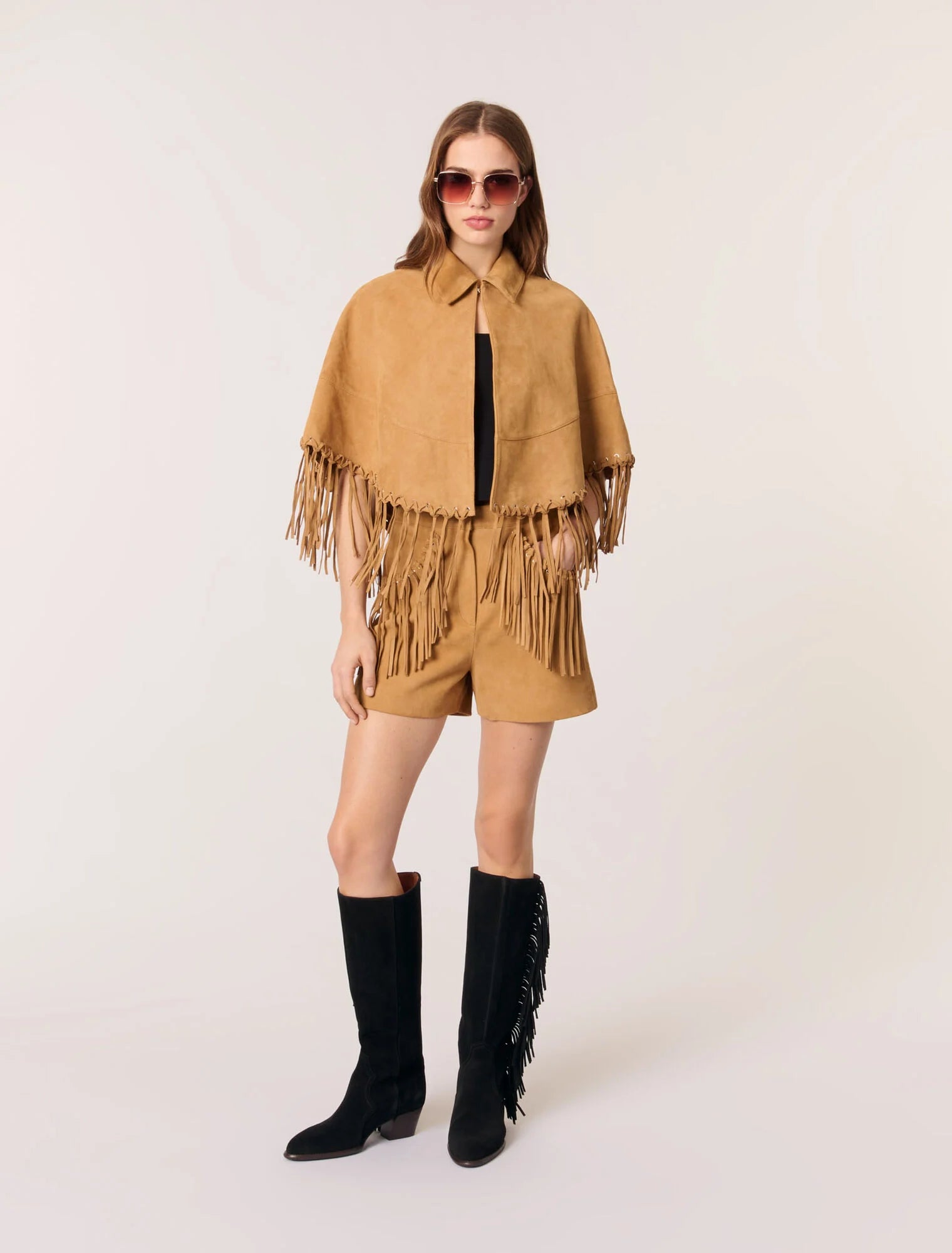 Short Leather Fringed Coat