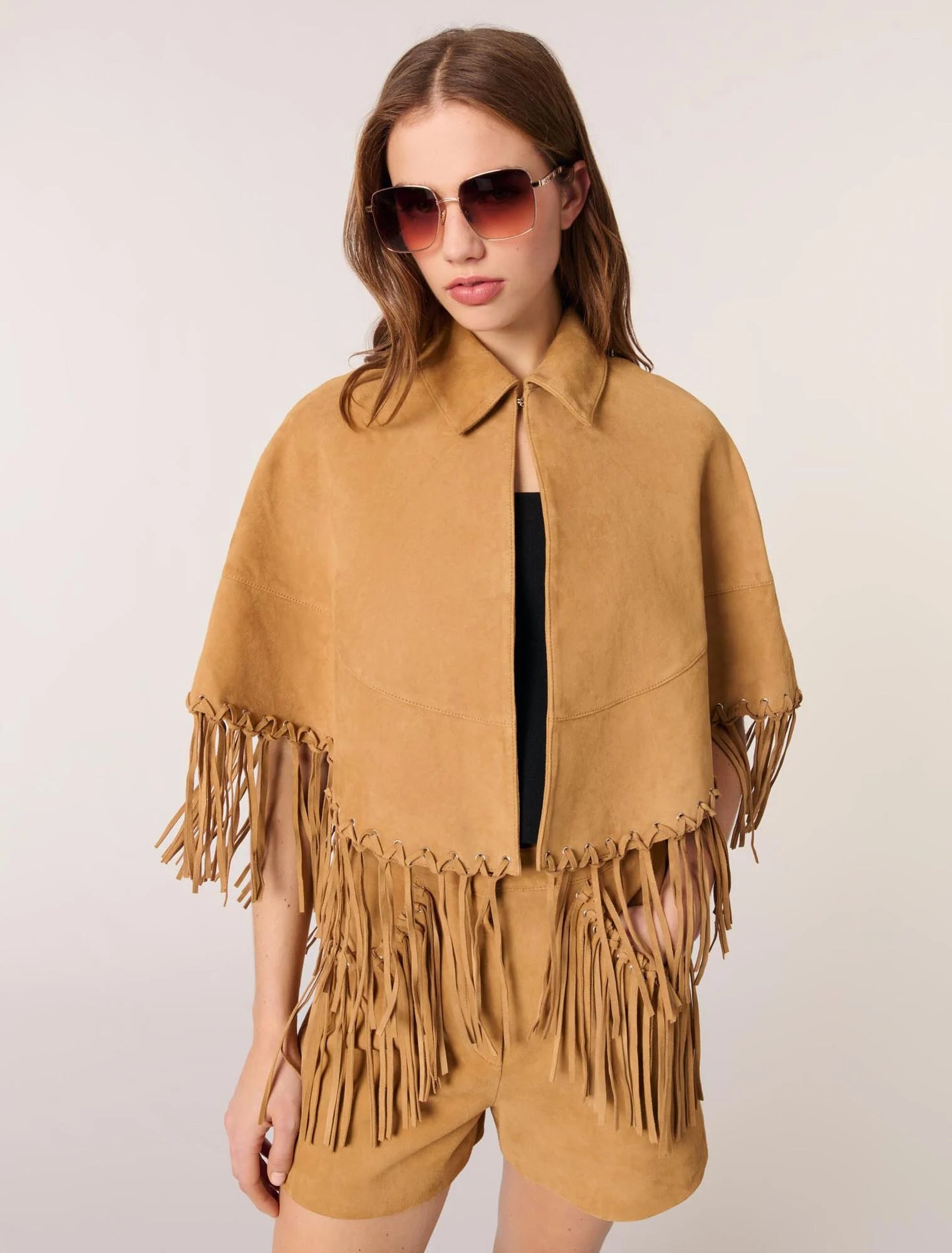 Short Leather Fringed Coat