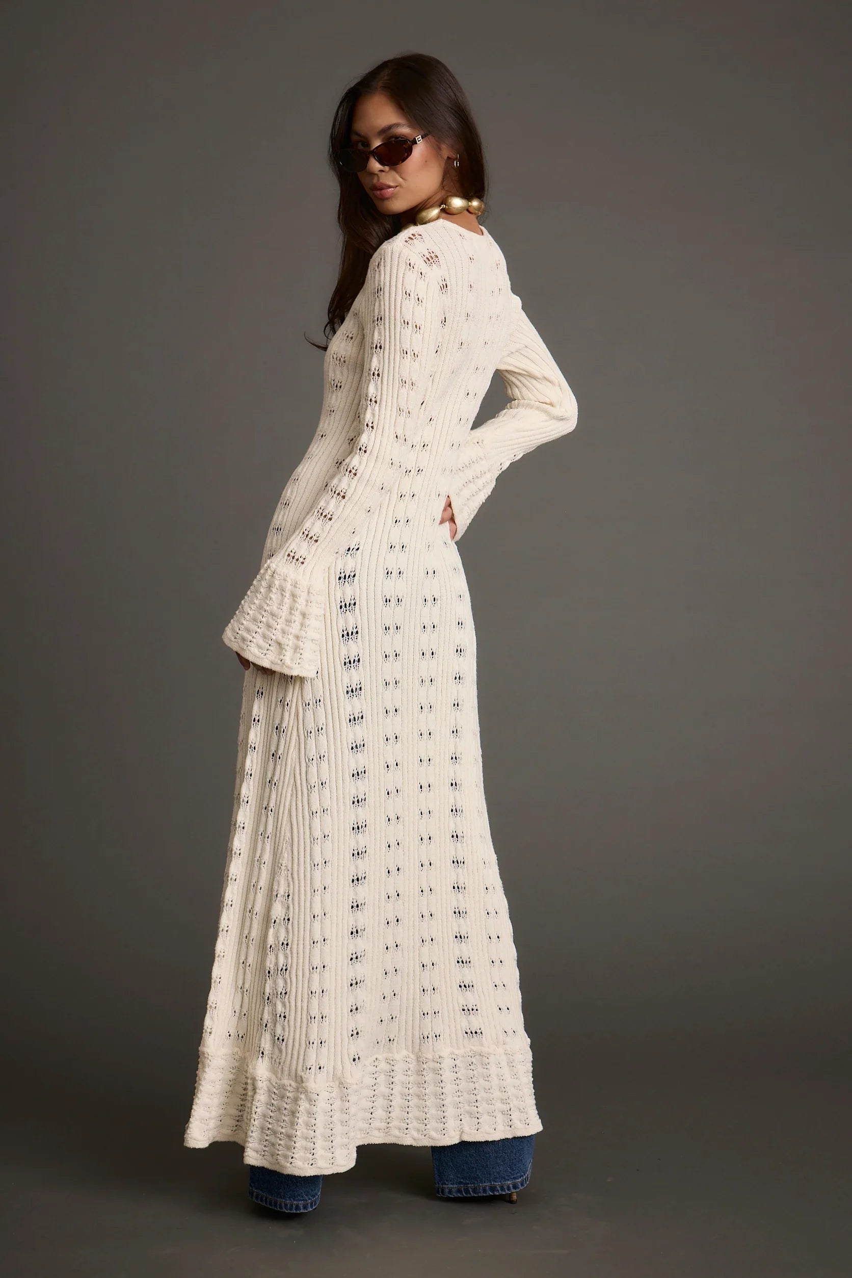 Nicoletta Cream Knit Longline Top