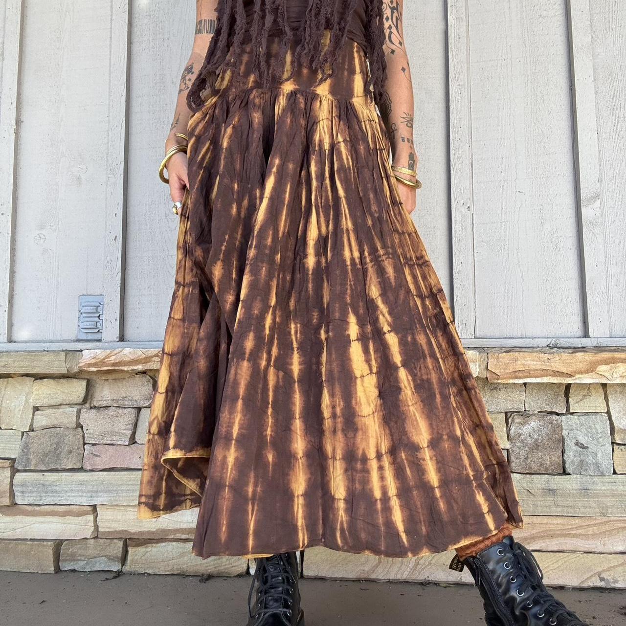 Brown Earth Tone Tie Dye Maxi Skirt