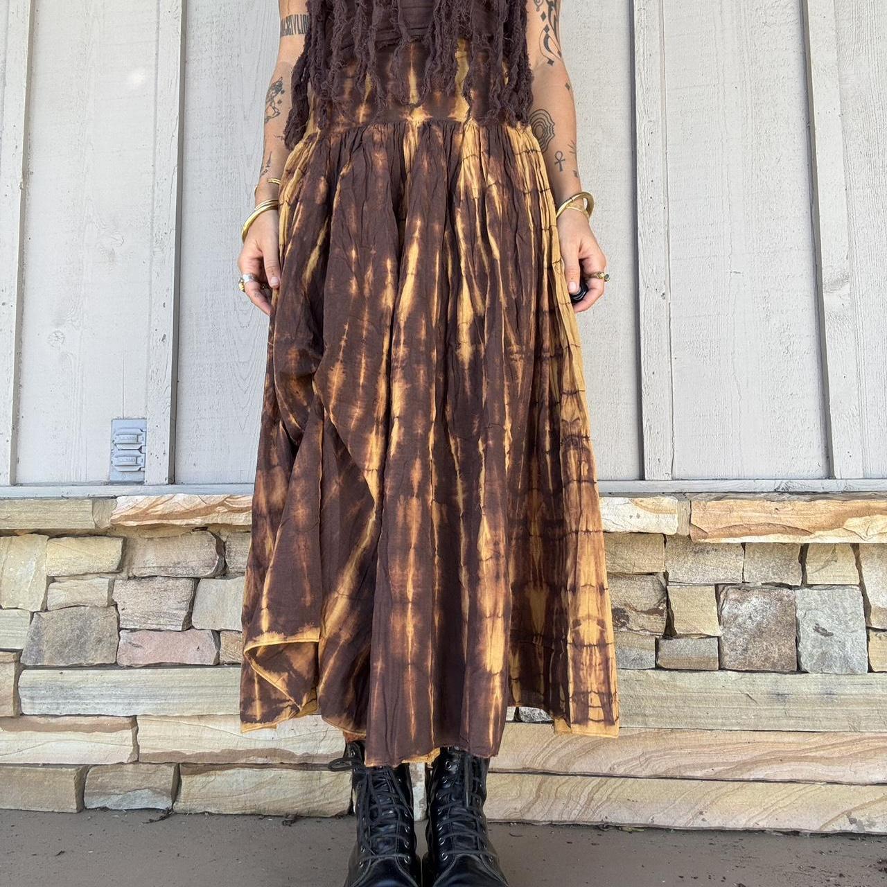 Brown Earth Tone Tie Dye Maxi Skirt
