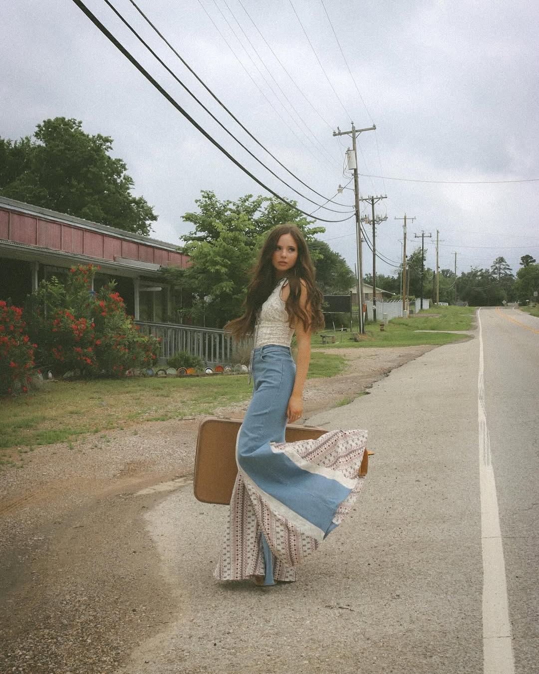 Pinstripe Denim Flared Pants