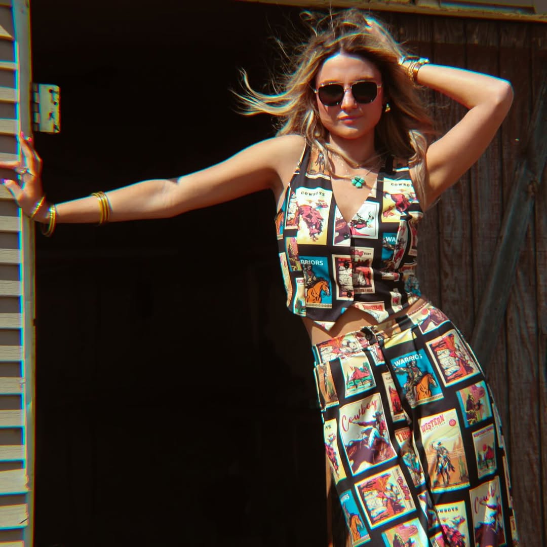 Western Print Vest Set