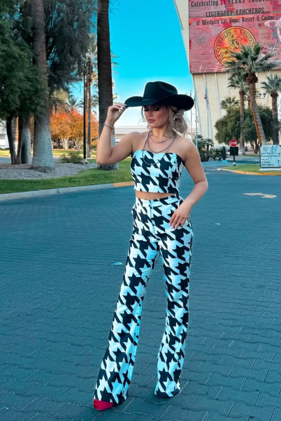 Heather Houndstooth Pant Set - Black/White