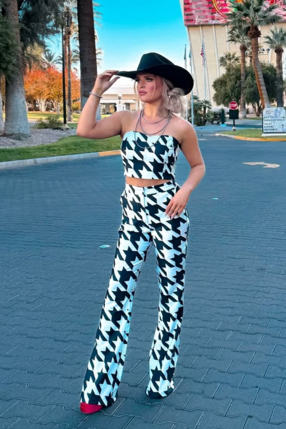 Heather Houndstooth Pant Set - Black/White