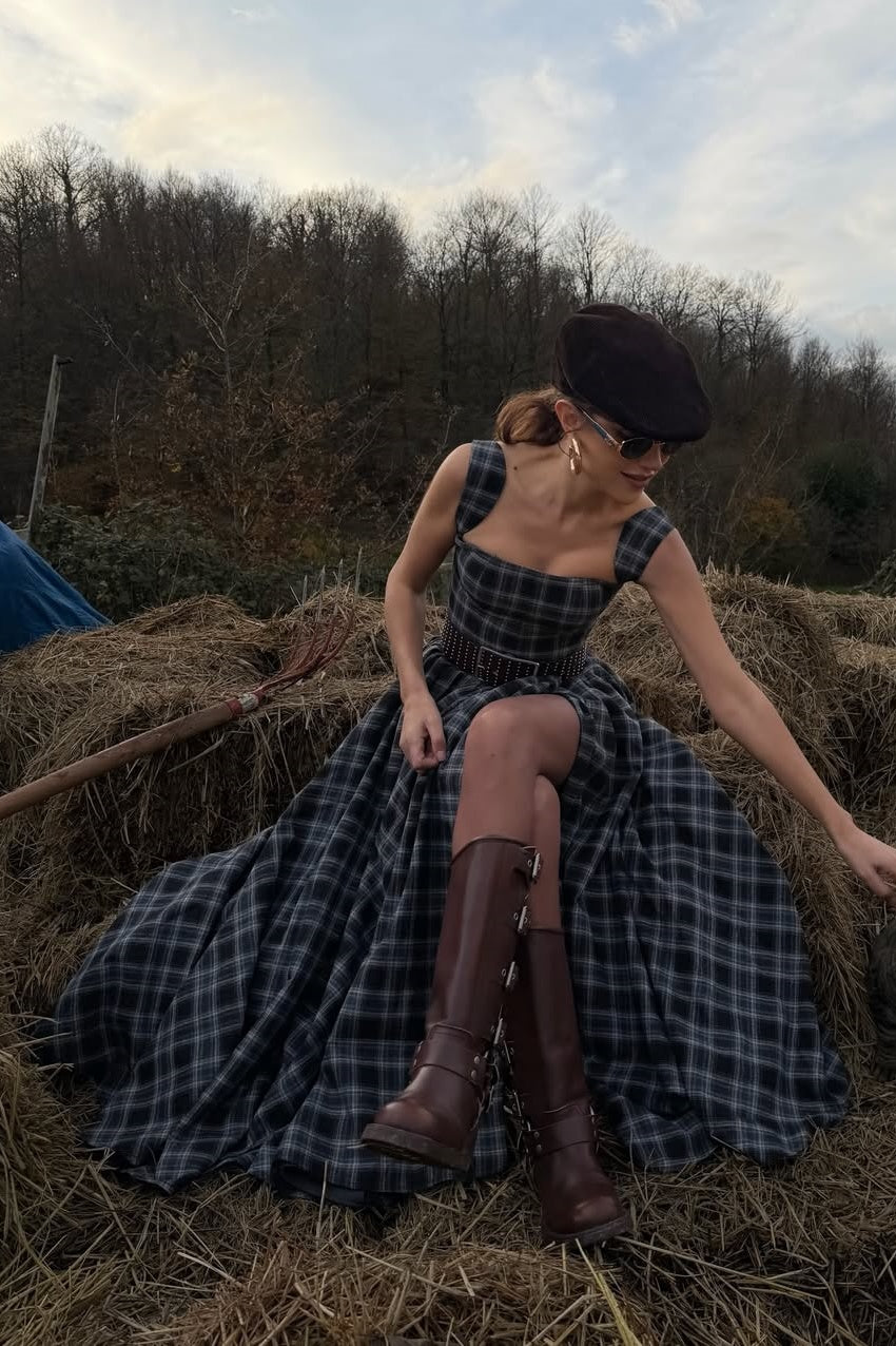 Molae Charcoal Gray Checkered Dress