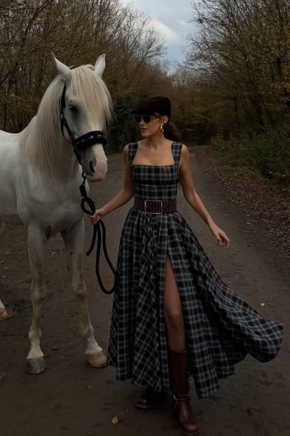 Molae Charcoal Gray Checkered Dress