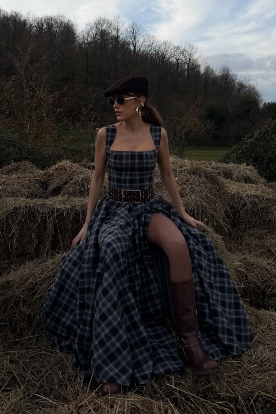 Molae Charcoal Gray Checkered Dress