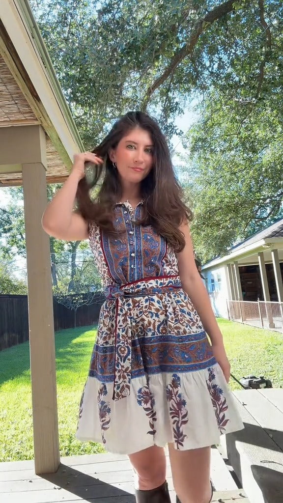 Bohemian Paisley Sleeveless Shirt Dress