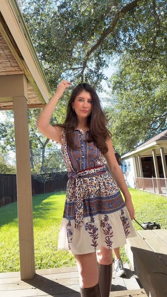 Bohemian Paisley Sleeveless Shirt Dress