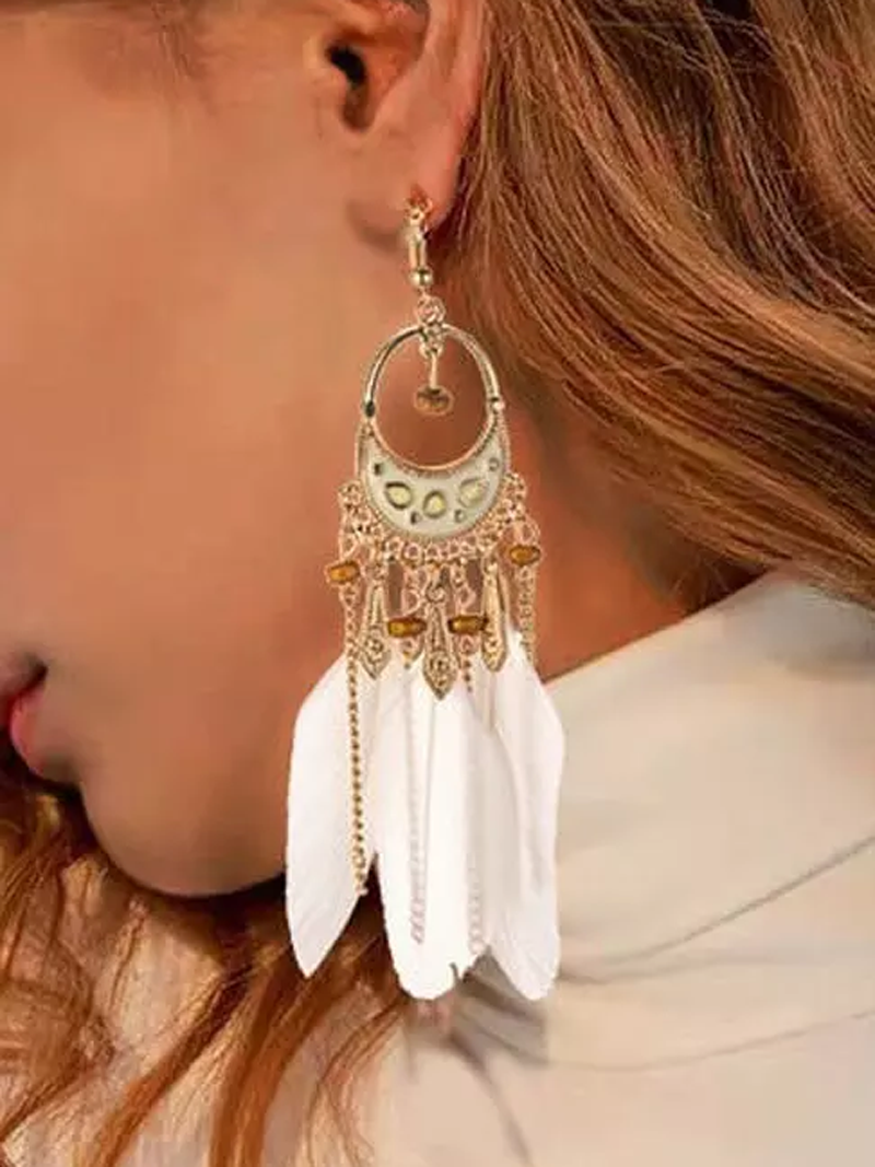 Vintage Tassel Feather Hook Earrings