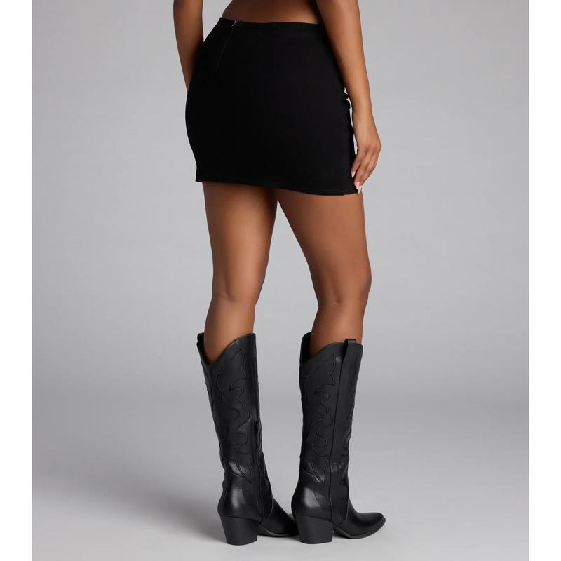 Buckle Down High-Rise Denim Skort