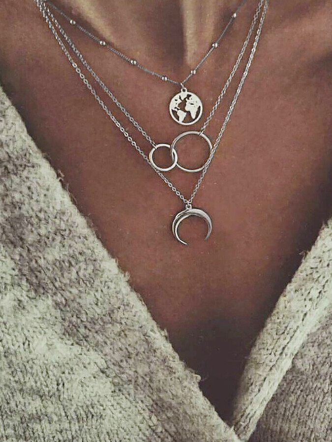 Bohemian Wind Moon Map Necklace