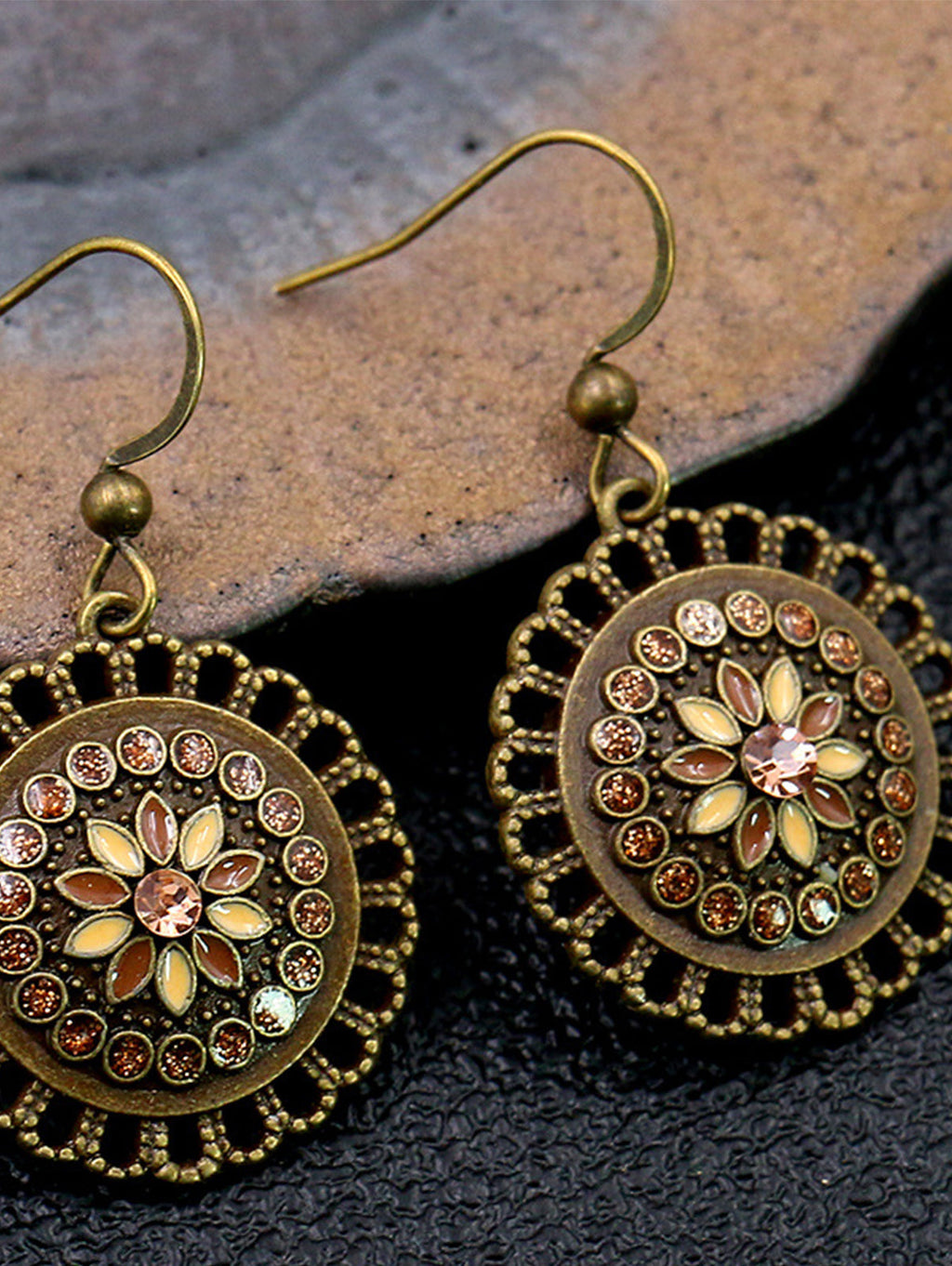 Flower Design Hollow Rhinestone Decor Drop Earrings