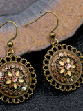 Flower Design Hollow Rhinestone Decor Drop Earrings