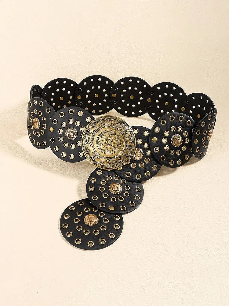 Vintage Western Cowboy Round Hollow Metal Wide Belt