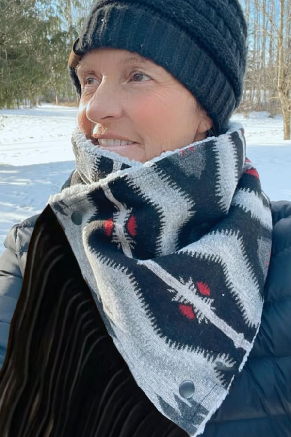 Western Fringed Scarf - Aztec Pattern