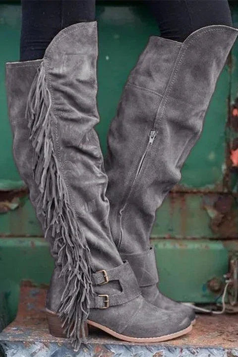 Low Heel Suede Winter Tassel Boots