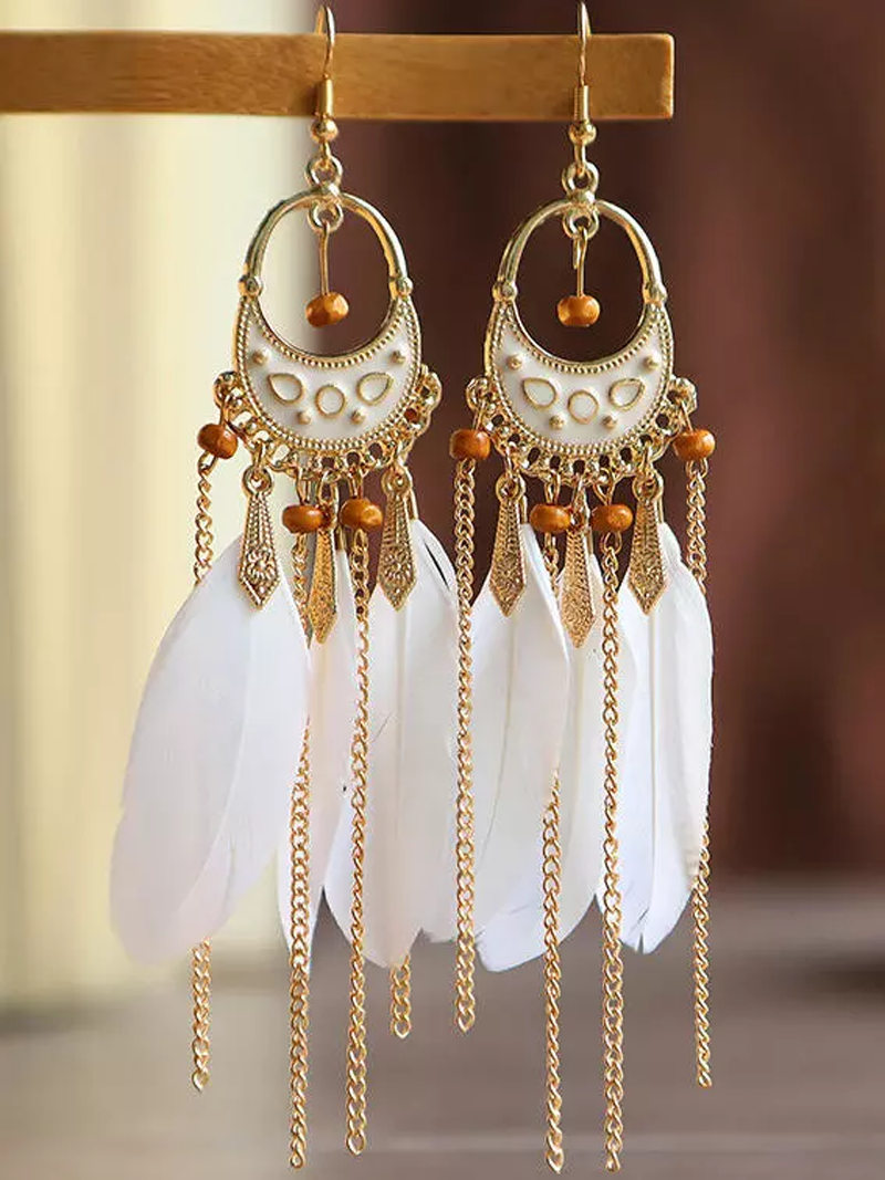 Vintage Tassel Feather Hook Earrings
