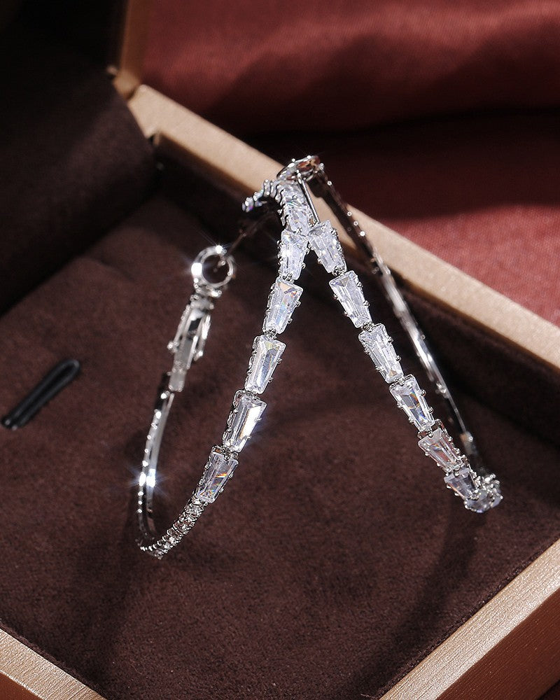 1pair Rhinestone Decor Hoop Earrings