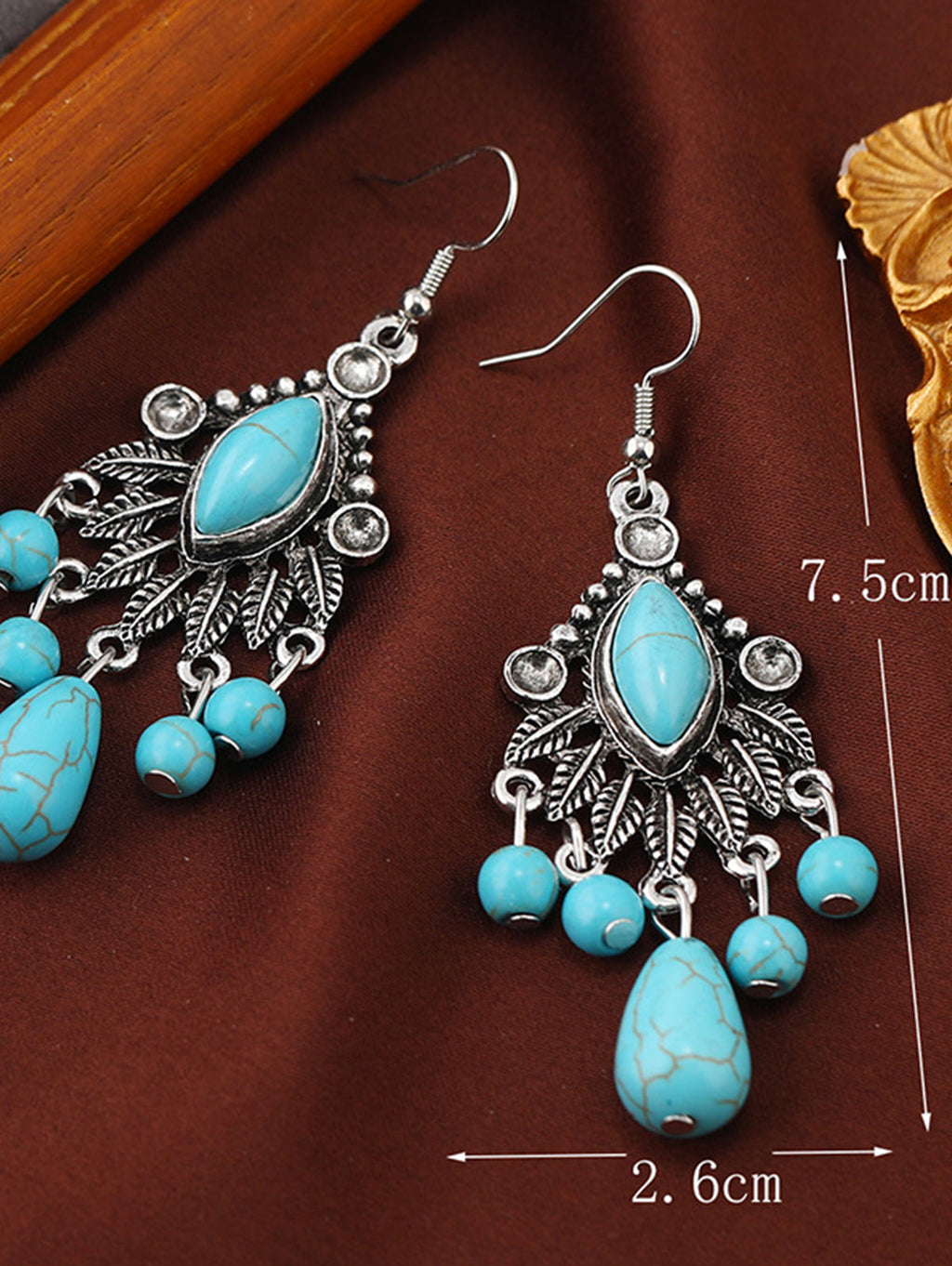 Bohemian Teardrop Shape Turquoise Tassel Alloy Drop Earrings