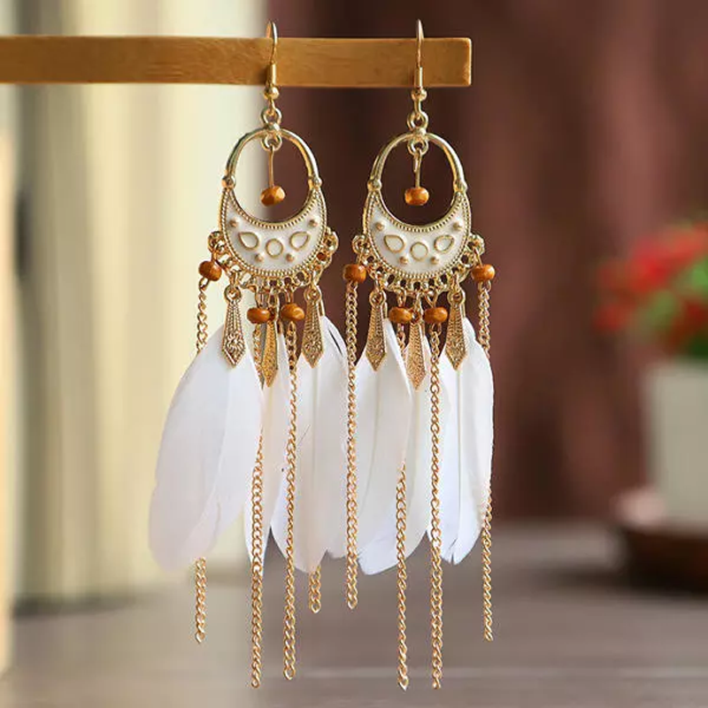Vintage Tassel Feather Hook Earrings