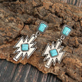 Vintage Ethnic Inlaid Diamond Turquoise Stud Earrings
