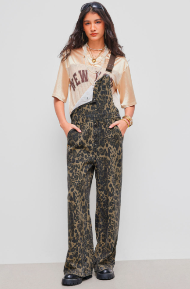 Leopard Print Denim Overalls