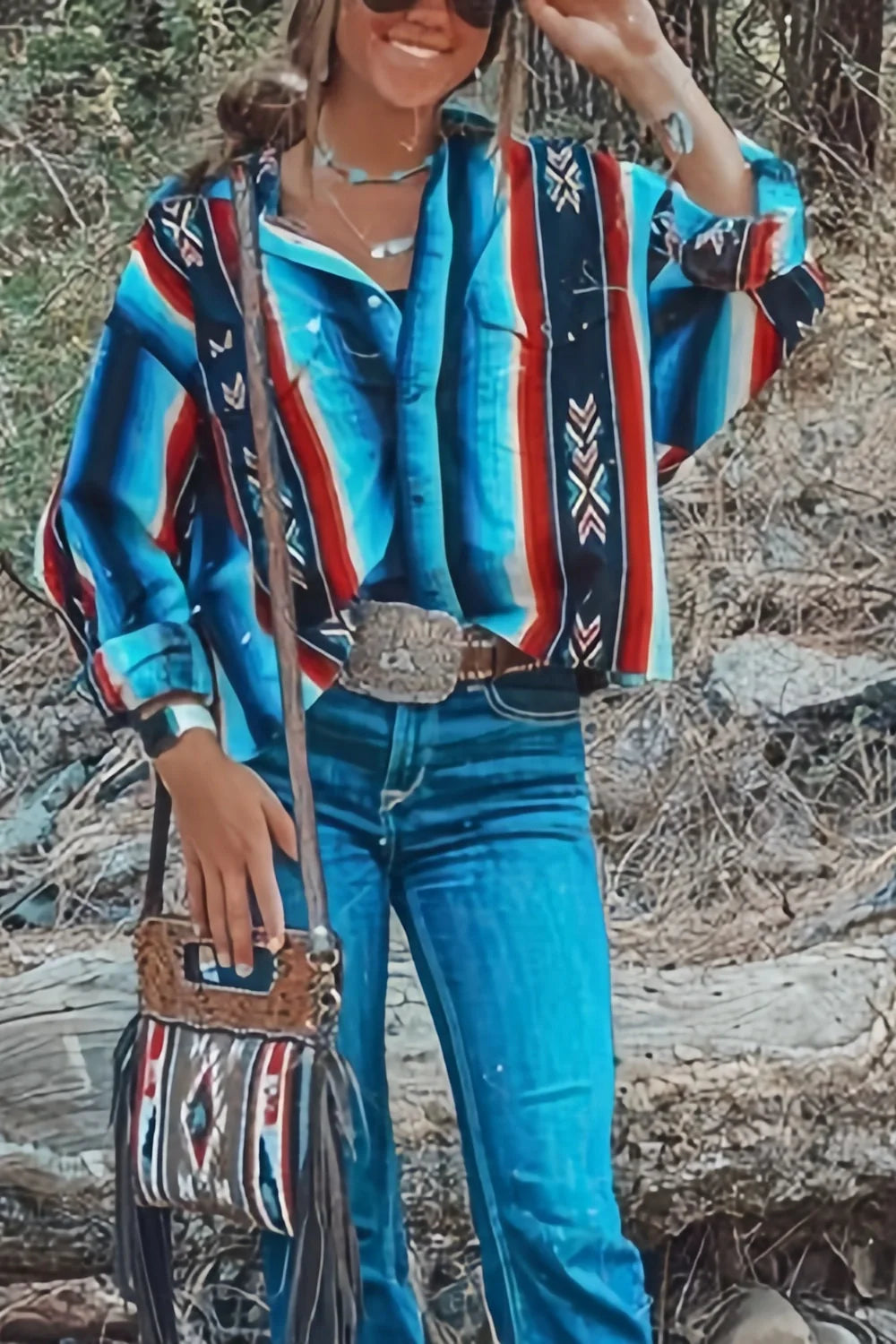 National Graphic Print Long-sleeved Blouse