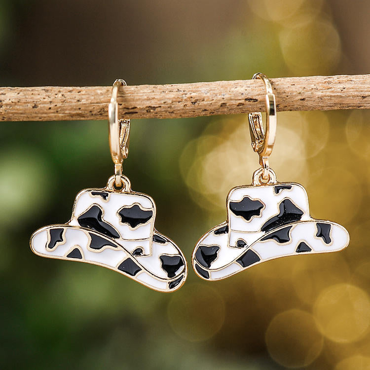 Cow Cowboy Hat Alloy Earrings